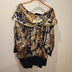 ASHLEY STEWART black and yellow Formal Silky Top fits XL